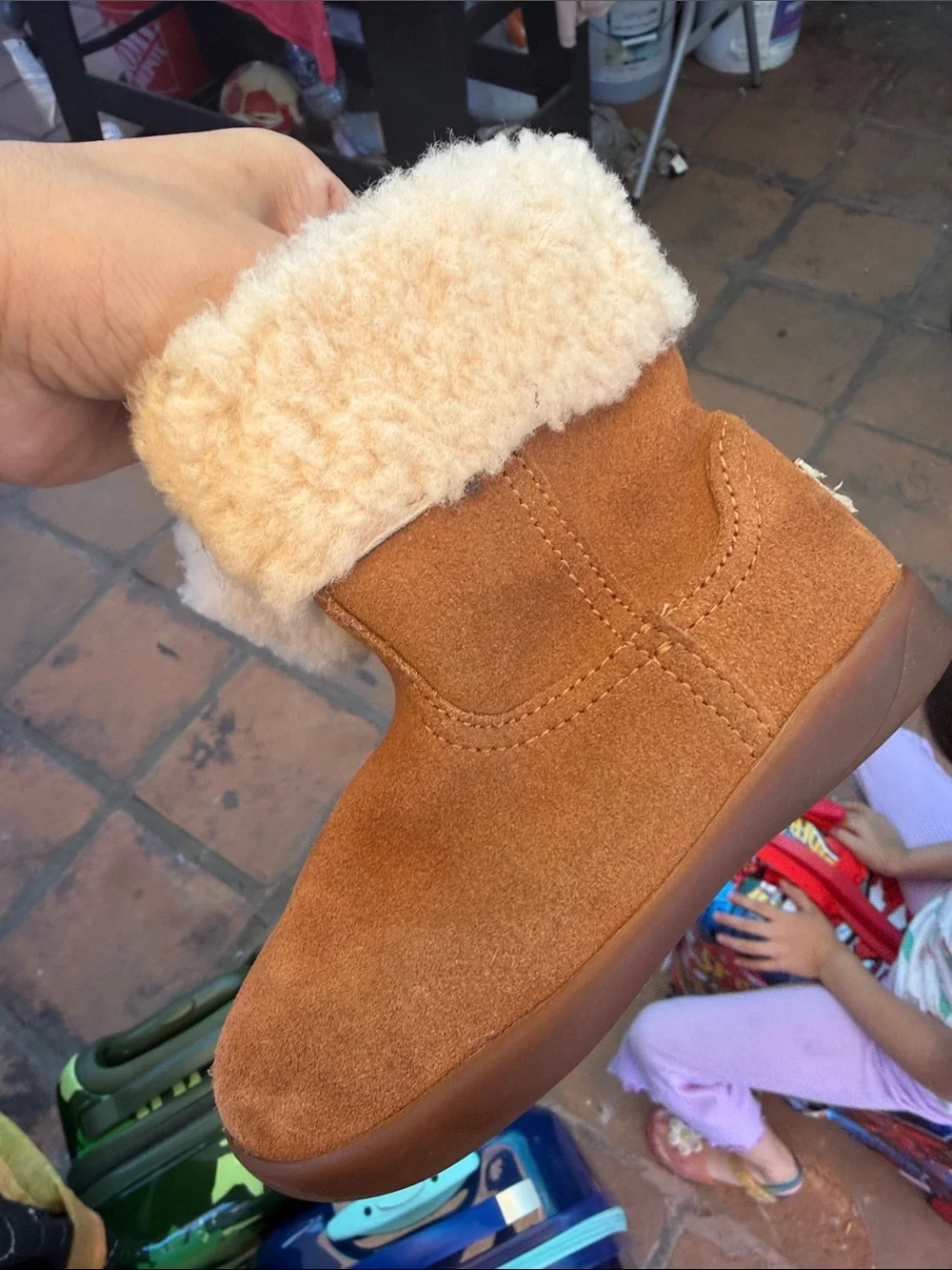 UGG Kids Chestnut Suede Faux-Shearling Boot